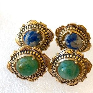2 vintage Jade Sodalite screw back earrings